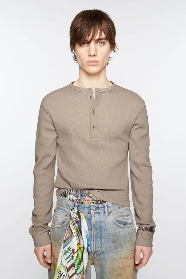 Women Long Sleeve Tshirt 8211 Fitted Fit Concrete Grey Acne Studios Tshirts