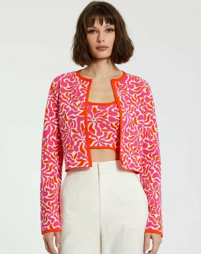 Women Mac Duggal Long Sleeve Knit Floral Cardigan 8211 FINAL SALE Sunset Multi Knitwear