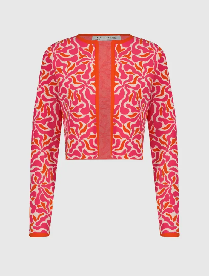 Women Mac Duggal Long Sleeve Knit Floral Cardigan 8211 FINAL SALE Sunset Multi Knitwear
