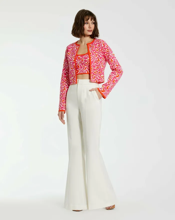 Women Mac Duggal Long Sleeve Knit Floral Cardigan 8211 FINAL SALE Sunset Multi Knitwear