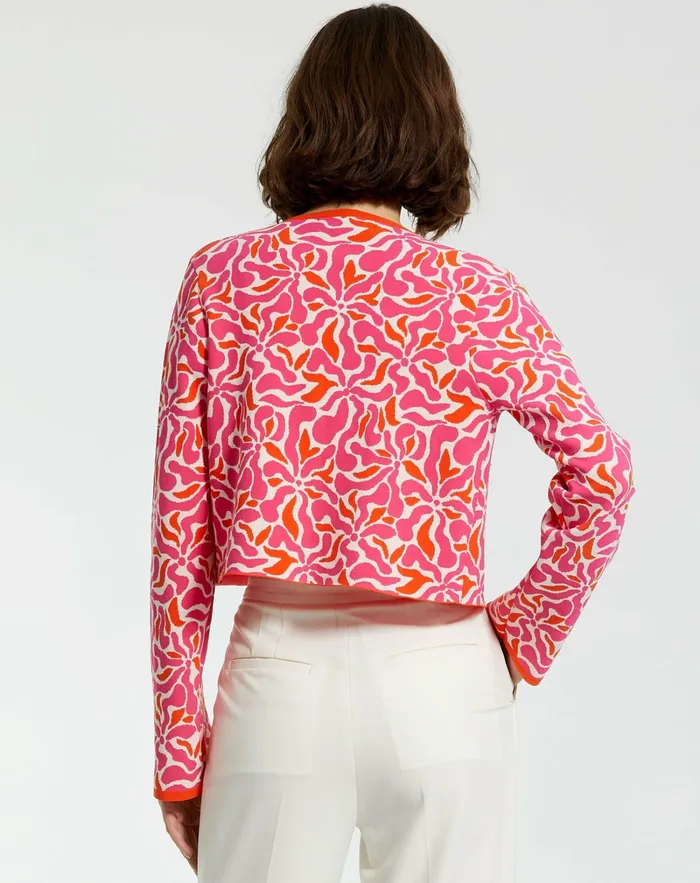 Women Mac Duggal Long Sleeve Knit Floral Cardigan 8211 FINAL SALE Sunset Multi Knitwear