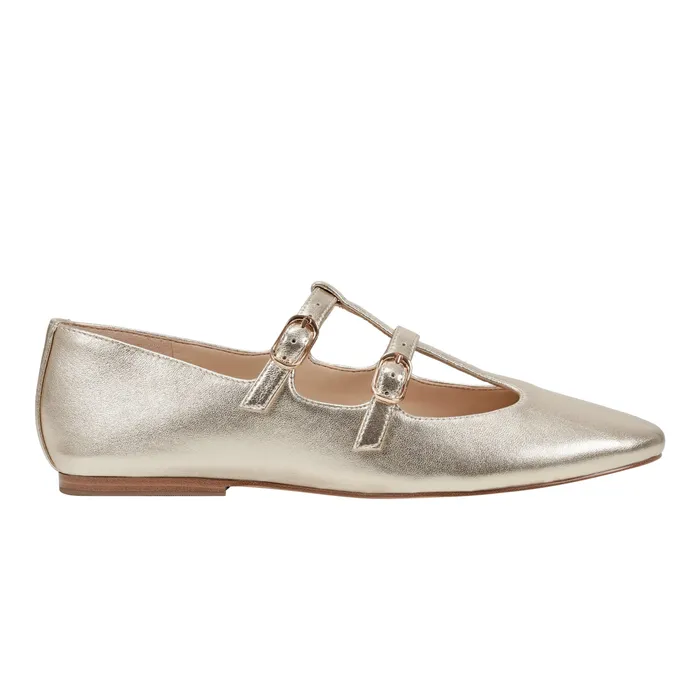 Women Marc Fisher Evie Ballet Flat Gold Leather Loafers and Flats