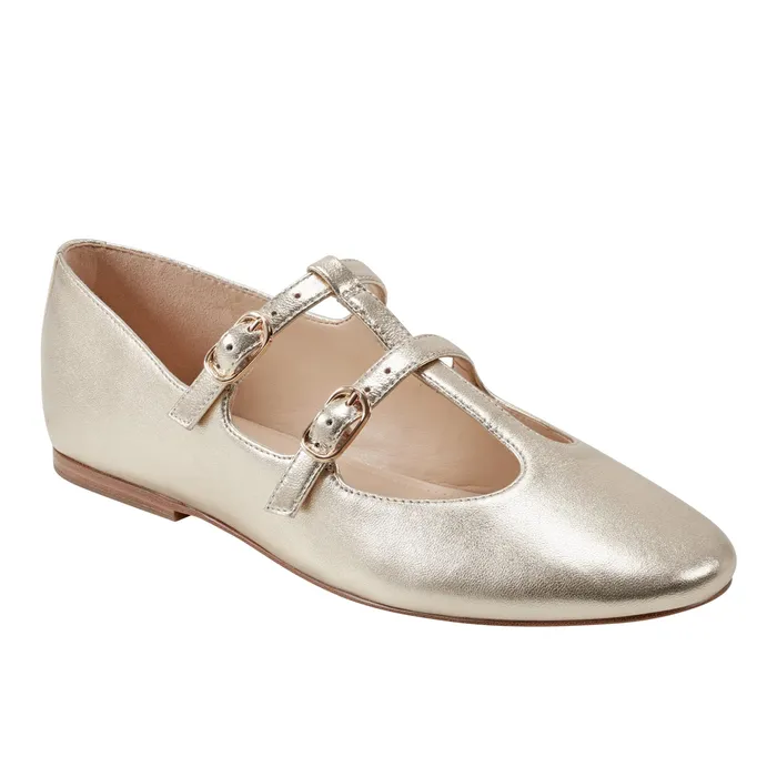Women Marc Fisher Evie Ballet Flat Gold Leather Loafers and Flats