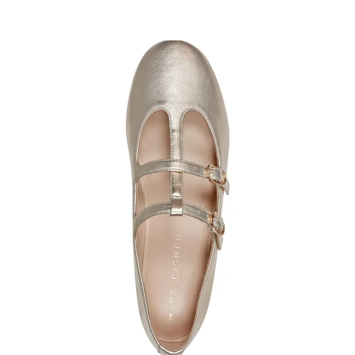 Women Marc Fisher Evie Ballet Flat Gold Leather Loafers and Flats