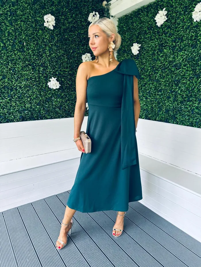 Women Maxi Canella Lane Chloe Bow Detail Occasion Dress Forest