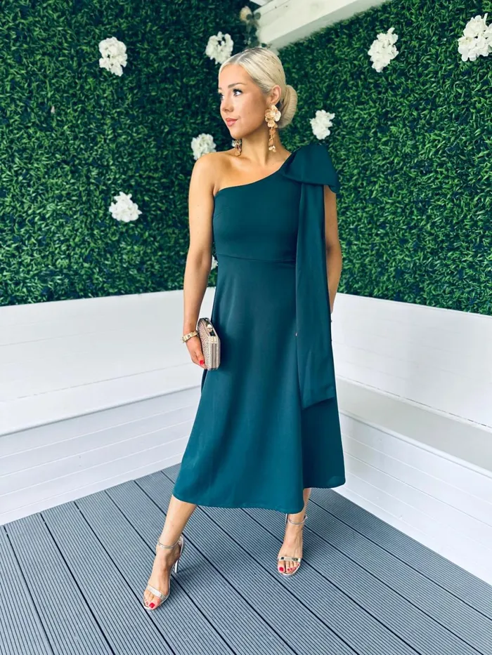 Women Maxi Canella Lane Chloe Bow Detail Occasion Dress Forest