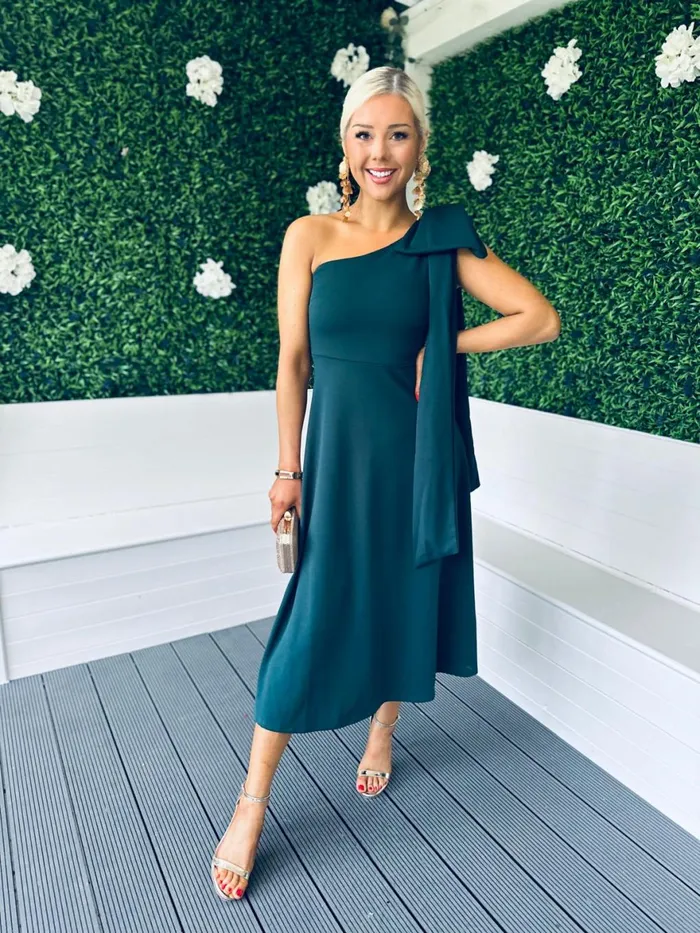 Women Maxi Canella Lane Chloe Bow Detail Occasion Dress Forest
