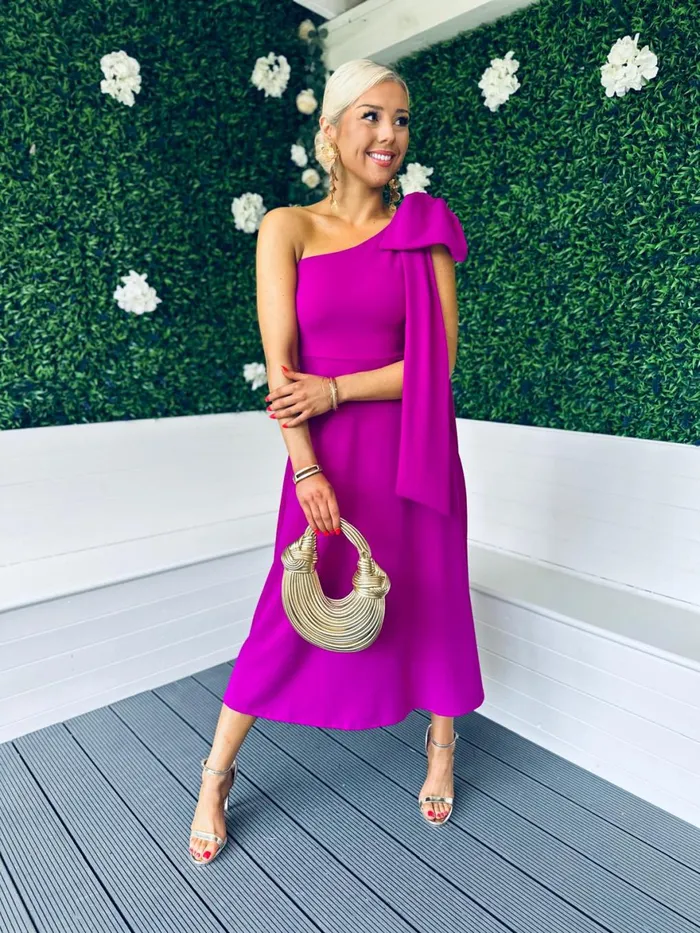 Women Maxi Canella Lane Chloe Bow Detail Occasion Dress Orchid