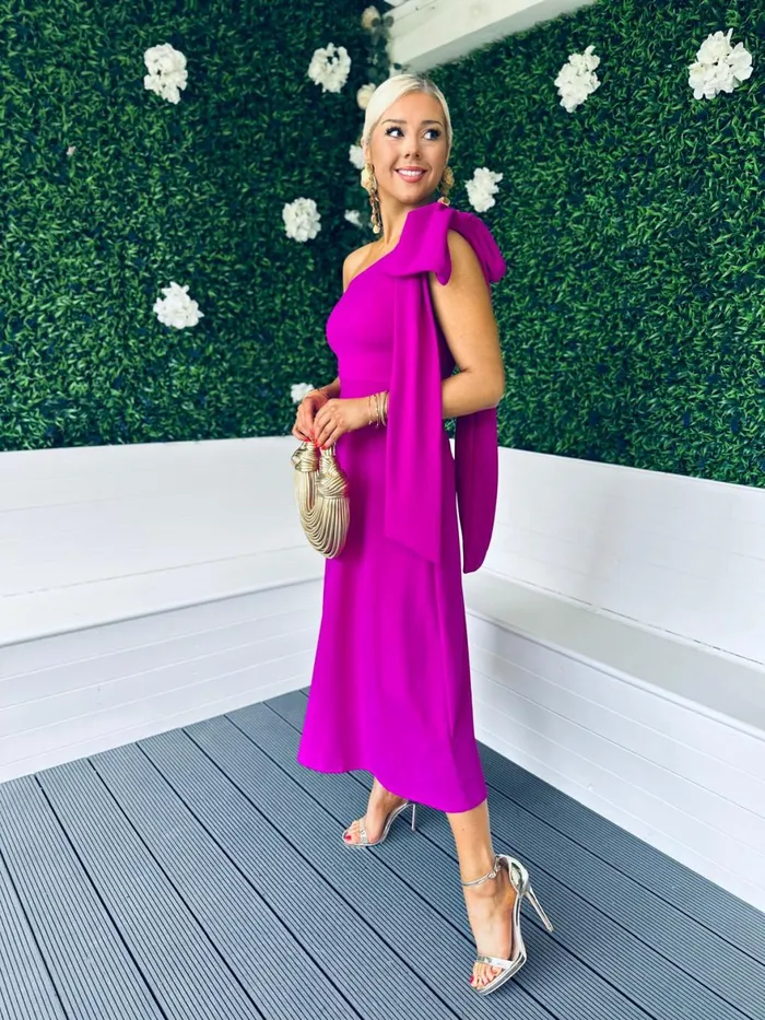 Women Maxi Canella Lane Chloe Bow Detail Occasion Dress Orchid