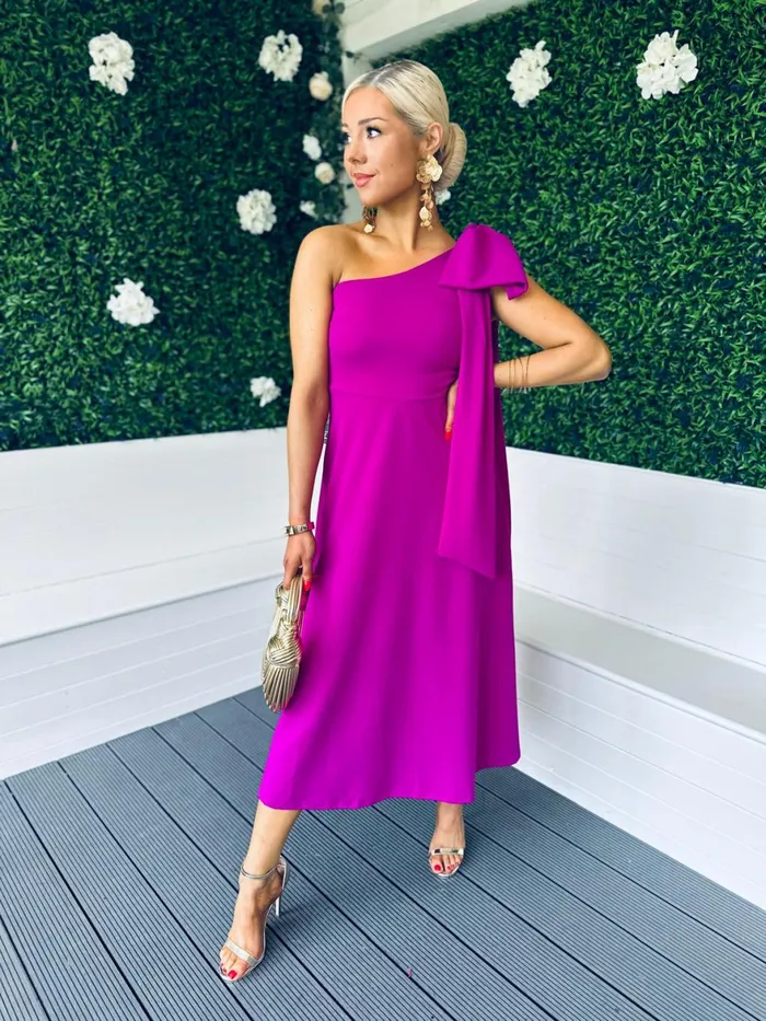 Women Maxi Canella Lane Chloe Bow Detail Occasion Dress Orchid