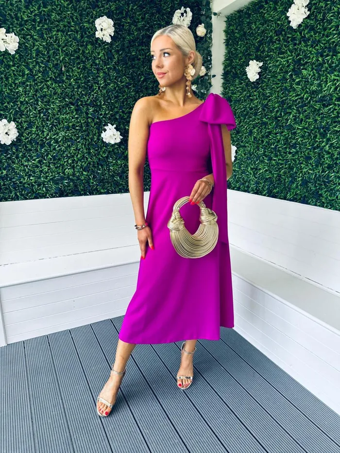 Women Maxi Canella Lane Chloe Bow Detail Occasion Dress Orchid