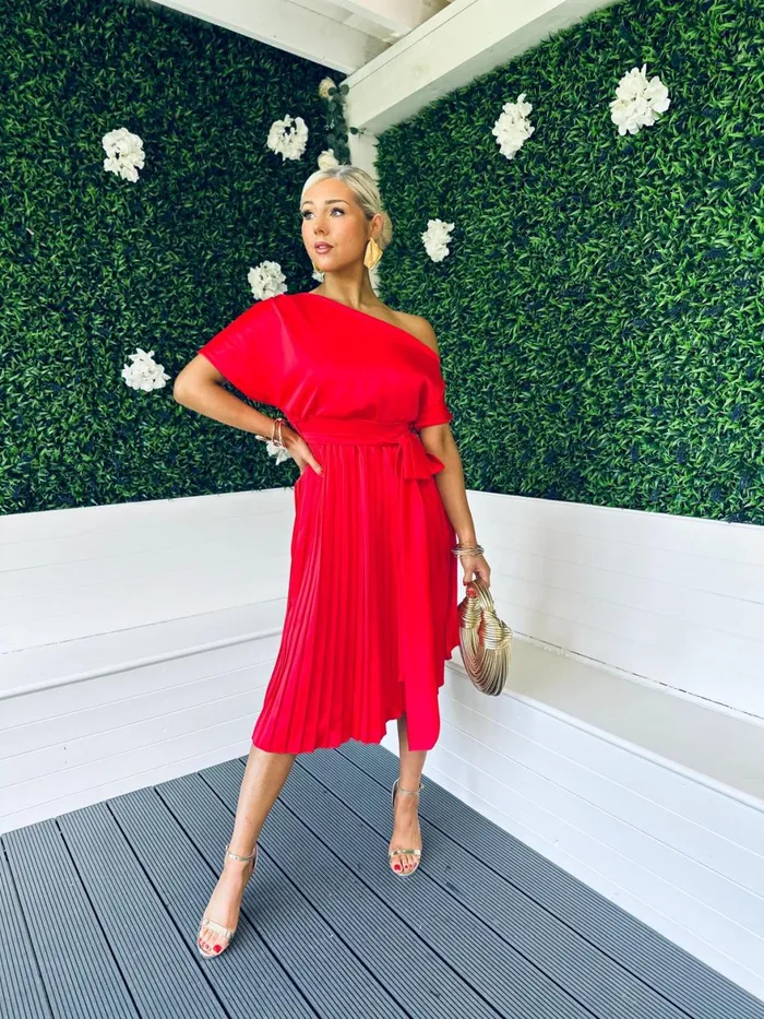Women Maxi Canella Lane Enya Pleated Occasion Dress Red