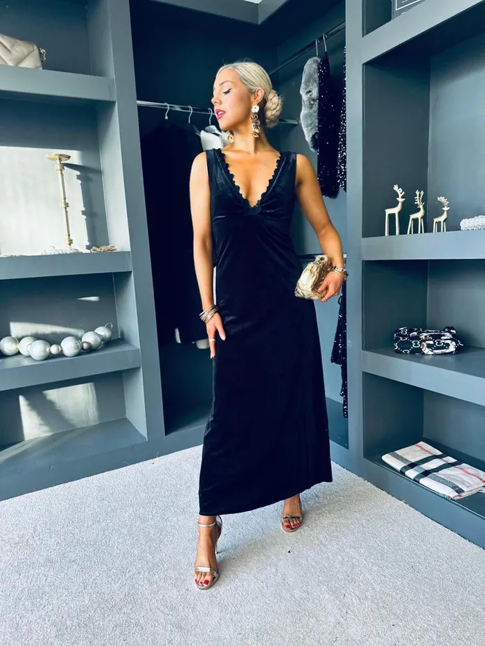 Women Maxi Canella Lane Rita Detailed Occasion Midi Dress Black