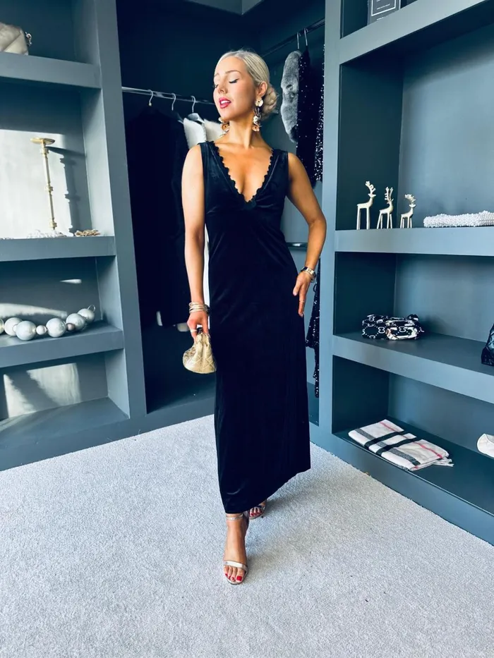 Women Maxi Canella Lane Rita Detailed Occasion Midi Dress Black