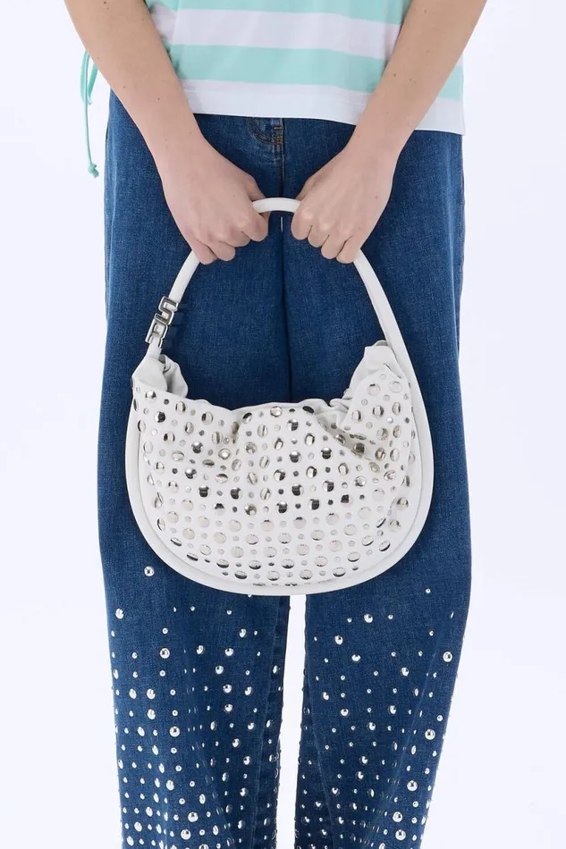 Women Medium Domino Bag In Leather And Studs White White Sonia Rykiel Le Domino