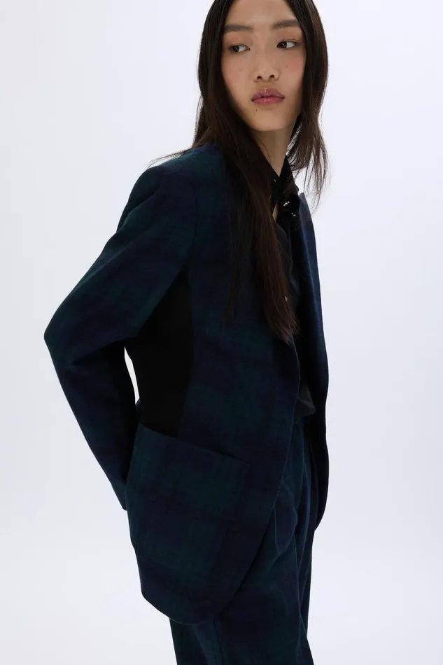 Women Menswearinspired Tartan Blazer Check Navy Green Blue Sonia Rykiel Coats