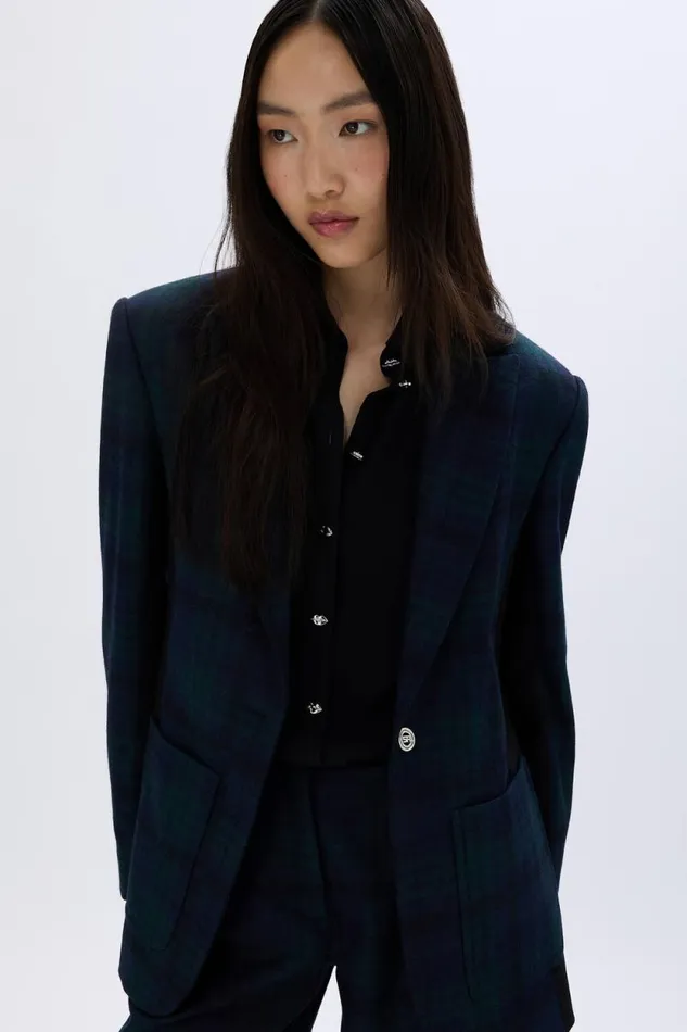 Women Menswearinspired Tartan Blazer Check Navy Green Blue Sonia Rykiel Coats