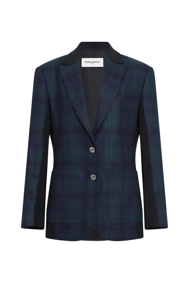 Women Menswearinspired Tartan Blazer Check Navy Green Blue Sonia Rykiel Coats