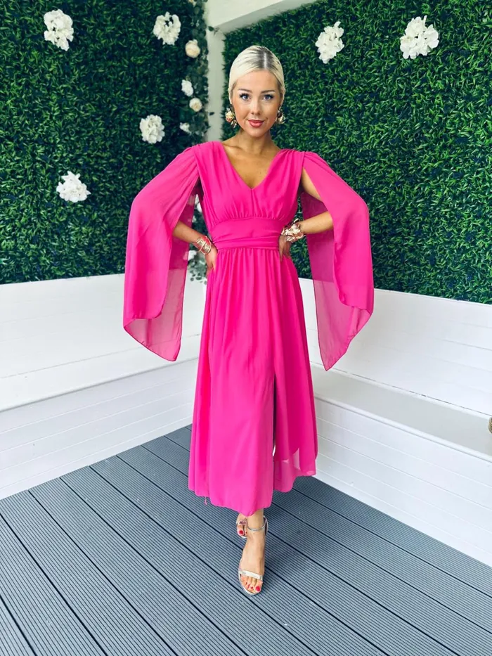 Women Midi Canella Lane Alannah Cape Detail Midi Dress Cerise