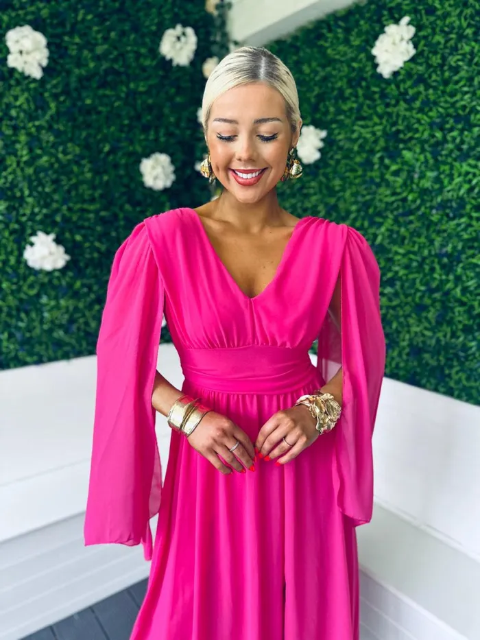 Women Midi Canella Lane Alannah Cape Detail Midi Dress Cerise