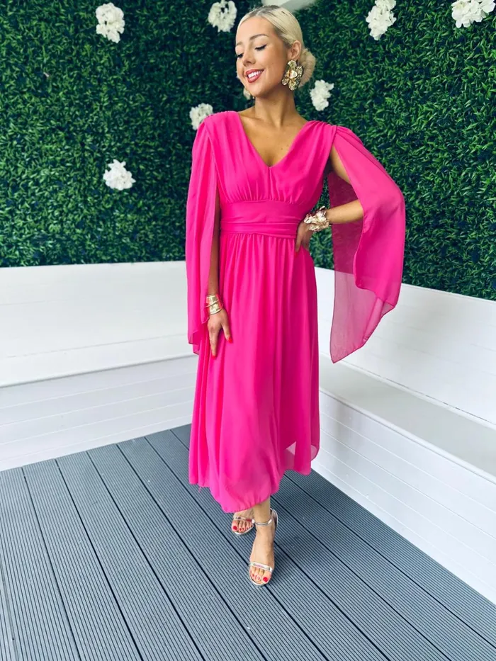 Women Midi Canella Lane Alannah Cape Detail Midi Dress Cerise