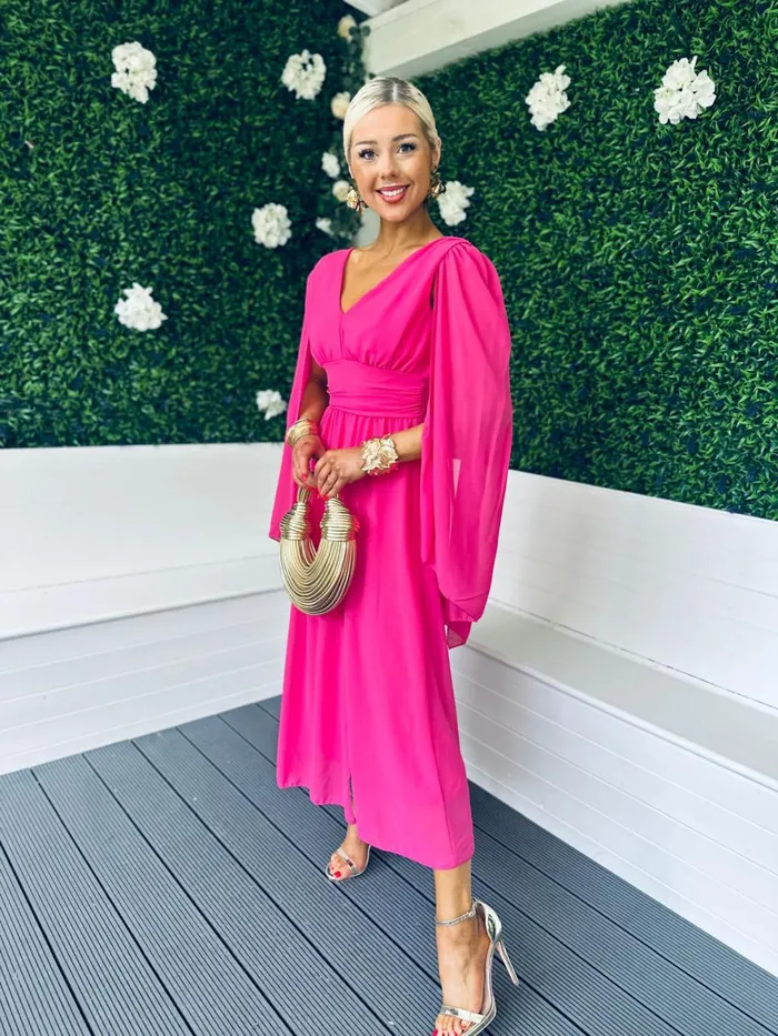 Women Midi Canella Lane Alannah Cape Detail Midi Dress Cerise