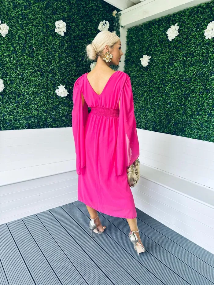 Women Midi Canella Lane Alannah Cape Detail Midi Dress Cerise