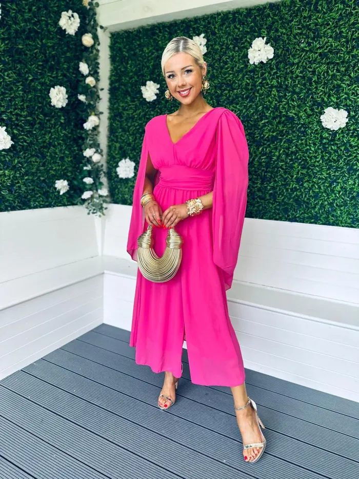 Women Midi Canella Lane Alannah Cape Detail Midi Dress Cerise