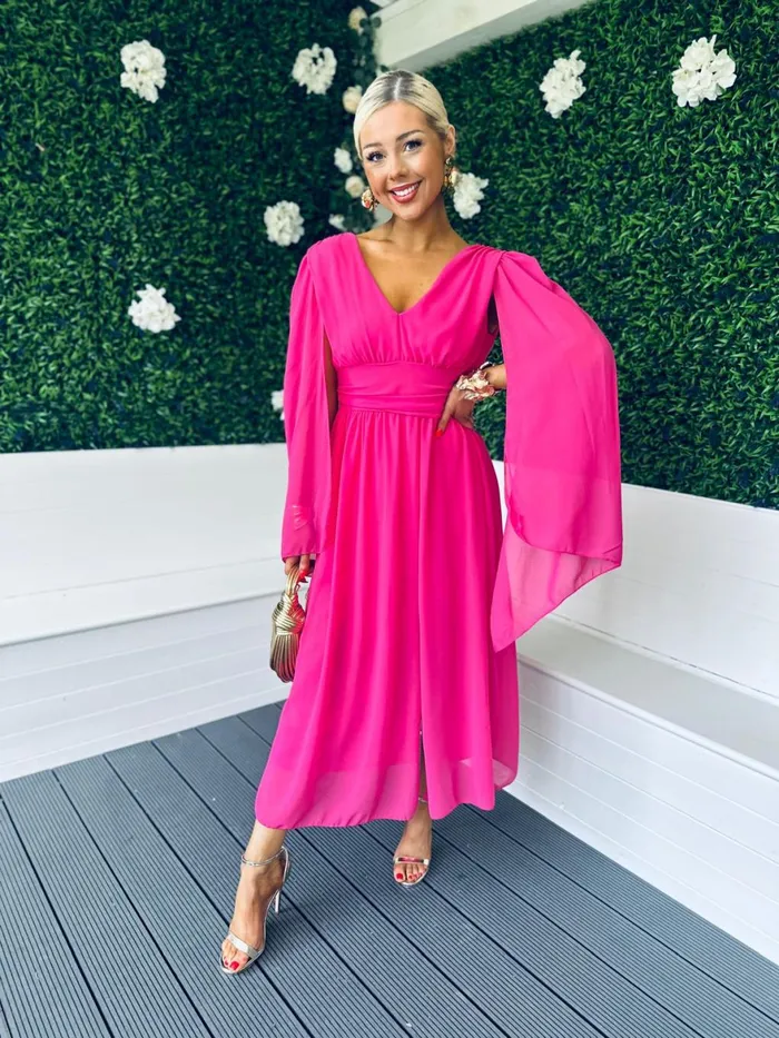 Women Midi Canella Lane Alannah Cape Detail Midi Dress Cerise