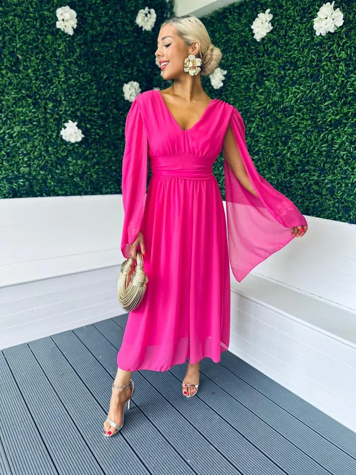 Women Midi Canella Lane Alannah Cape Detail Midi Dress Cerise