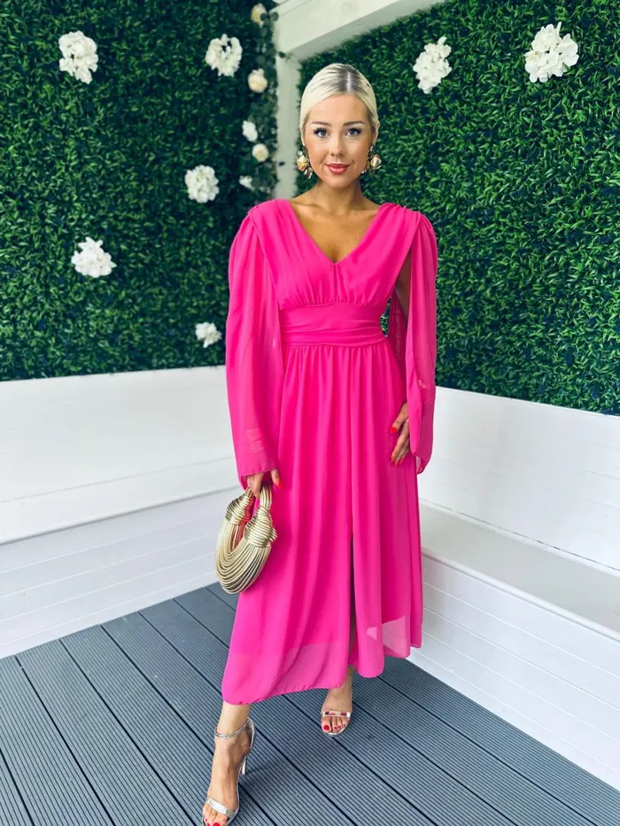 Women Midi Canella Lane Alannah Cape Detail Midi Dress Cerise