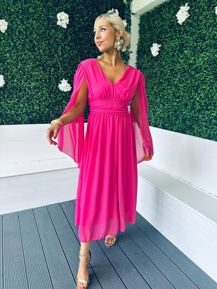 Women Midi Canella Lane Alannah Cape Detail Midi Dress Cerise