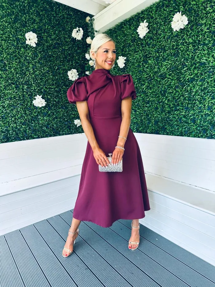 Women Midi Canella Lane Claudia Detailed Occasion Dress Burgundy
