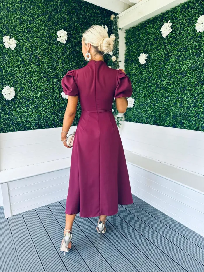 Women Midi Canella Lane Claudia Detailed Occasion Dress Burgundy