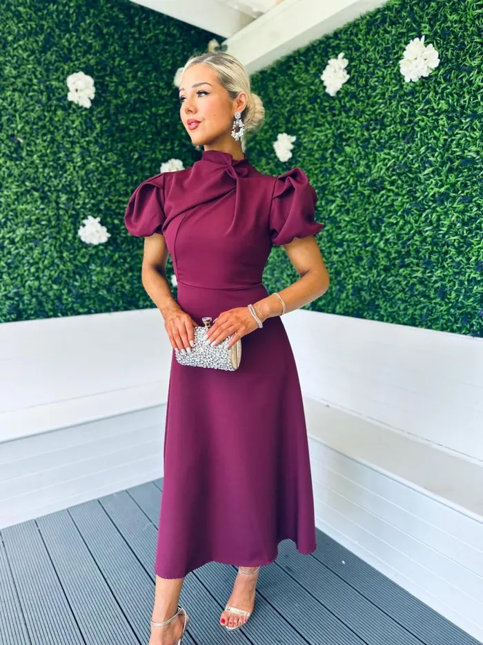 Women Midi Canella Lane Claudia Detailed Occasion Dress Burgundy