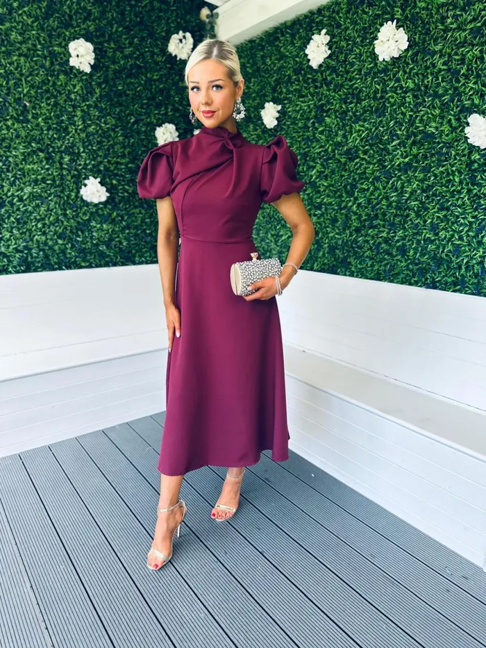 Women Midi Canella Lane Claudia Detailed Occasion Dress Burgundy
