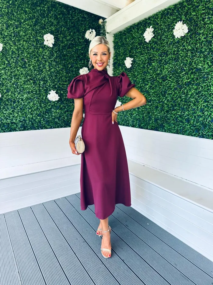 Women Midi Canella Lane Claudia Detailed Occasion Dress Burgundy