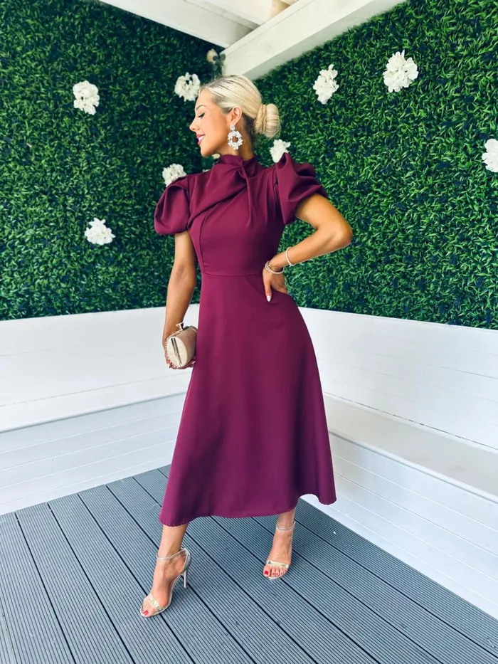 Women Midi Canella Lane Claudia Detailed Occasion Dress Burgundy