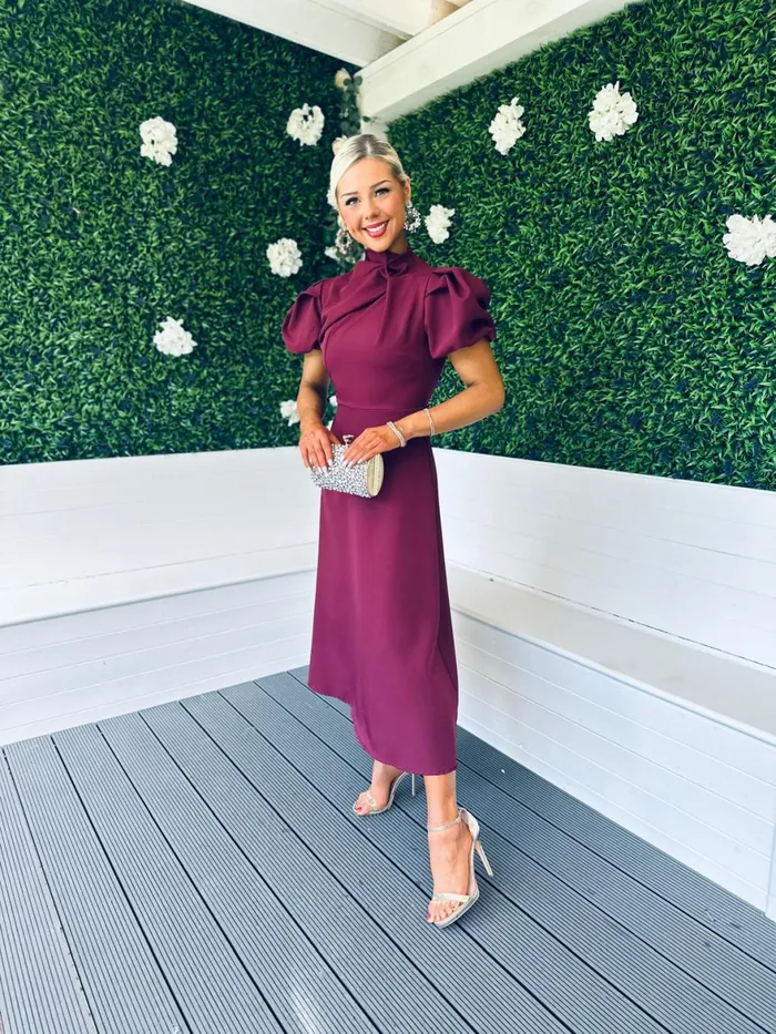 Women Midi Canella Lane Claudia Detailed Occasion Dress Burgundy