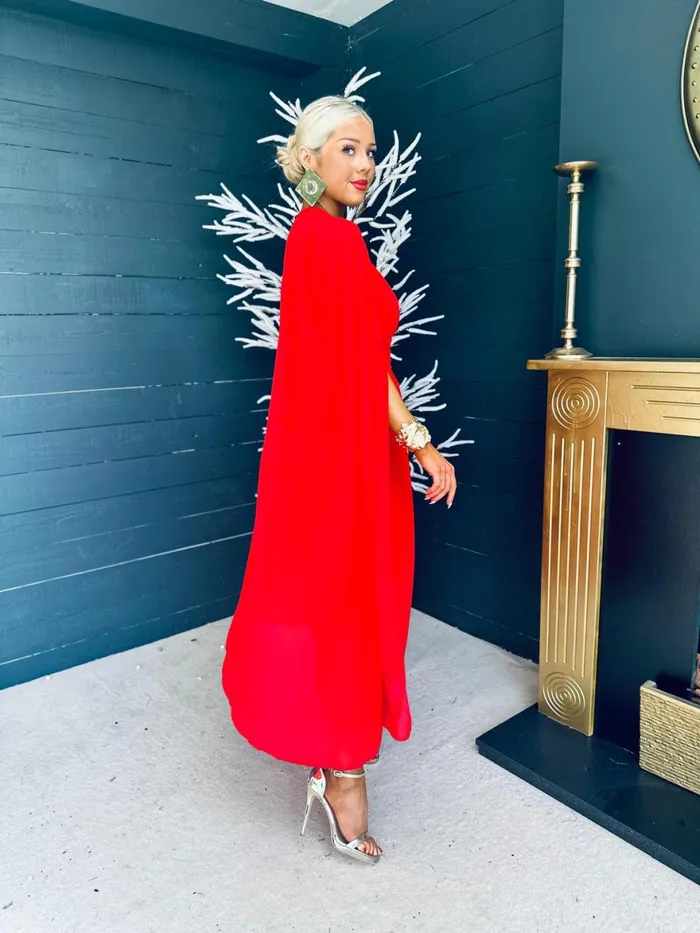 Women Midi Canella Lane Sorcha Cape Detail Occasion Dress Red