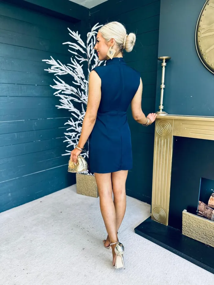 Women Mini Canella Lane Darcy High Neck Mini Dress Navy