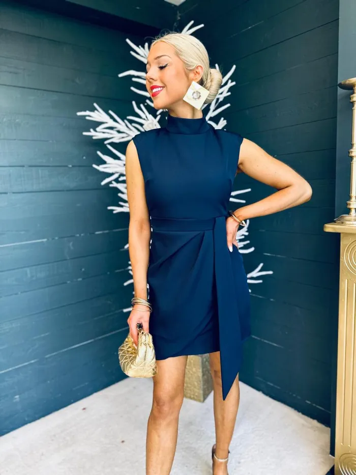 Women Mini Canella Lane Darcy High Neck Mini Dress Navy