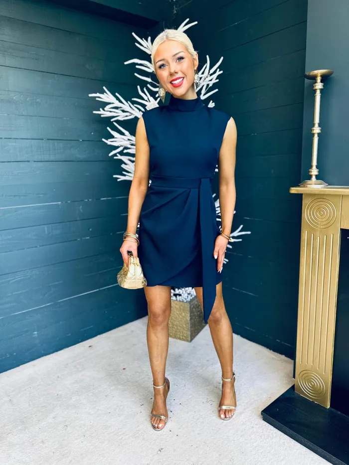 Women Mini Canella Lane Darcy High Neck Mini Dress Navy
