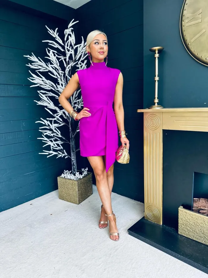 Women Mini Canella Lane Darcy High Neck Mini Dress Orchid