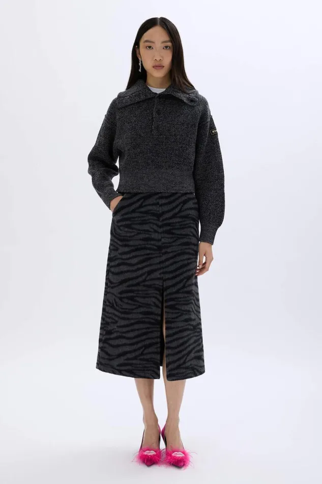 Women Moulded Wool Zipped Rollneck Sweater Grey Black Sonia Rykiel Sweaters
