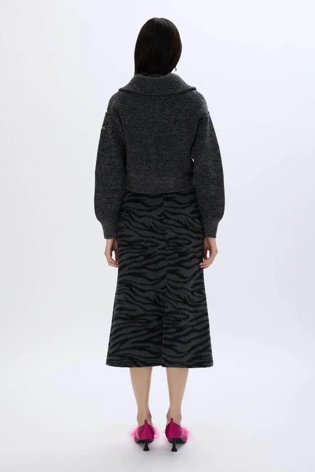 Women Moulded Wool Zipped Rollneck Sweater Grey Black Sonia Rykiel Sweaters