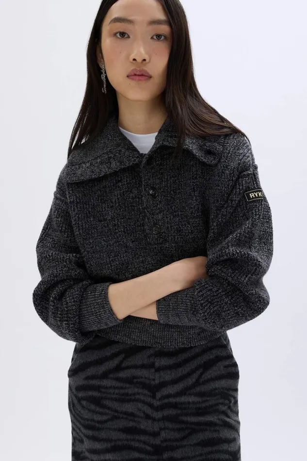 Women Moulded Wool Zipped Rollneck Sweater Grey Black Sonia Rykiel Sweaters