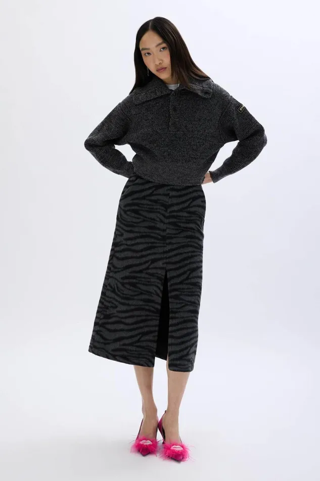 Women Moulded Wool Zipped Rollneck Sweater Grey Black Sonia Rykiel Sweaters