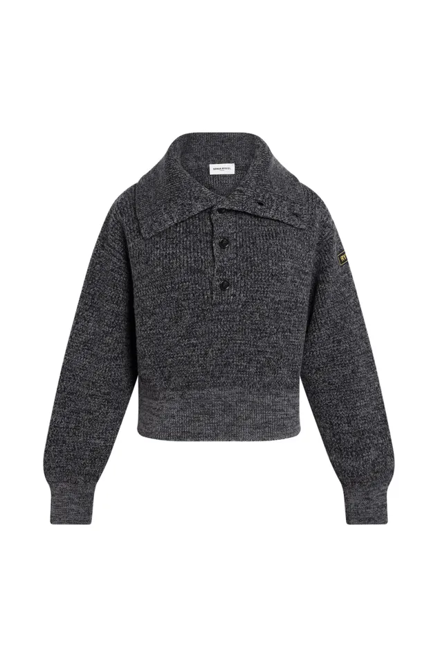 Women Moulded Wool Zipped Rollneck Sweater Grey Black Sonia Rykiel Sweaters