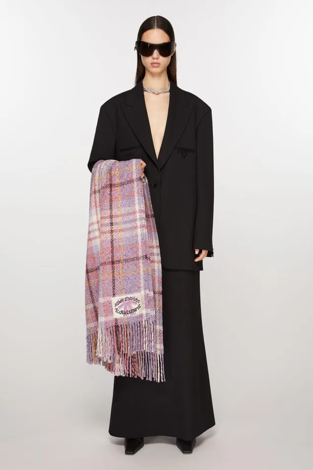 Women Oversized Plaid Scarf Blanket Violet Purple Acne Studios Scarves